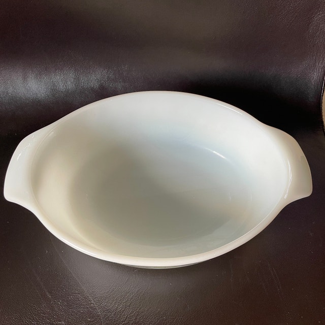 60s Fire King Anchor Hocking Milk Glass Casserole-Green Meadow - photo 3