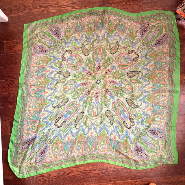Vintage Green Paisley Design 100% Silk Sarajane scarf-38" x 38"