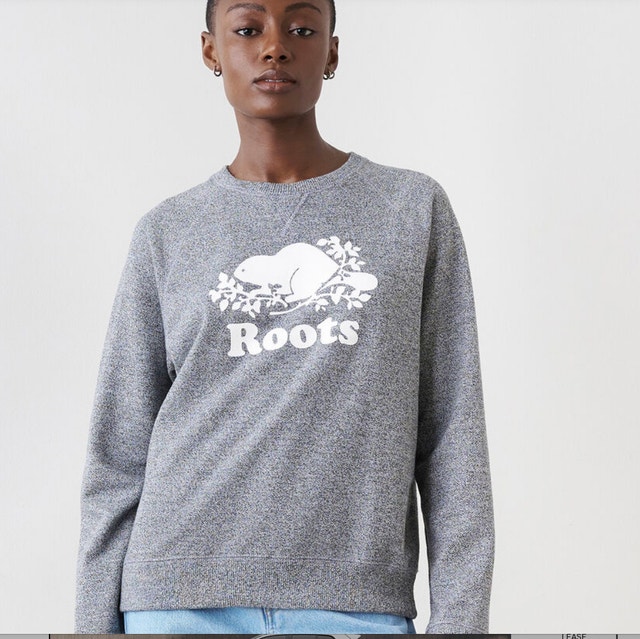 Roots Original Salt and Pepper Gray Crew Neck Sweatshirt-Small
