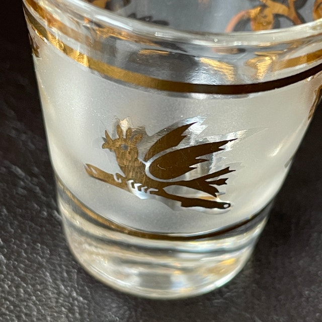 3x Vintage Liquor Gold Leaf Bird and Berries Shot Glasses - photo 3