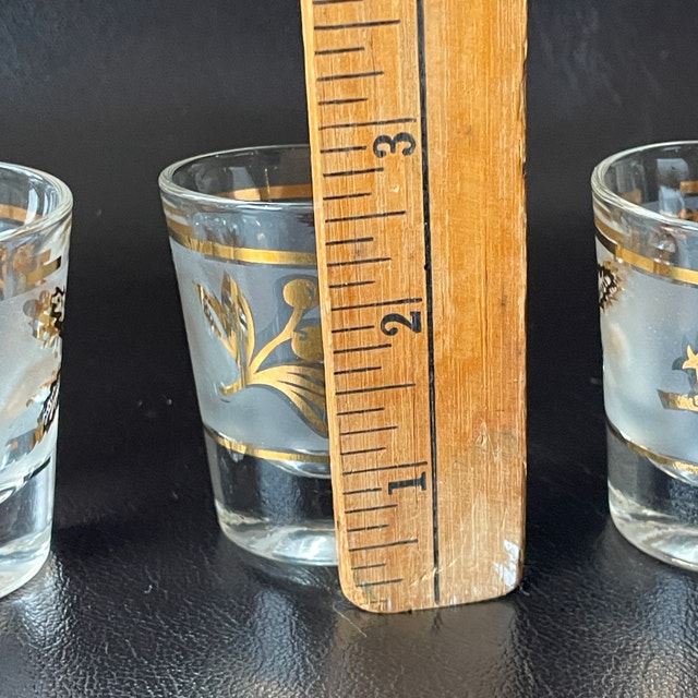 3x Vintage Liquor Gold Leaf Bird and Berries Shot Glasses - photo 5