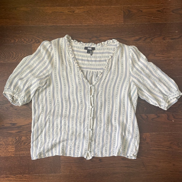 PAIGE Provence Blue and Ivory Short-Sleeve Blouse - Small - photo 2