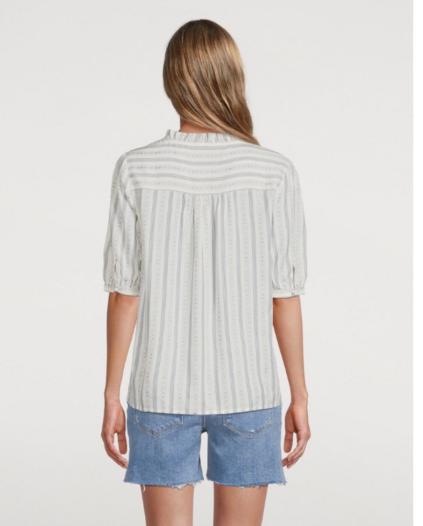 PAIGE Provence Blue and Ivory Short-Sleeve Blouse - Small - photo 3