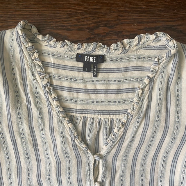 PAIGE Provence Blue and Ivory Short-Sleeve Blouse - Small - photo 4