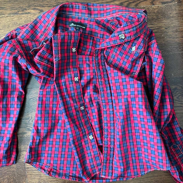 Men's Moose Knuckles Red Plaid Shirt with Snap Closures-Size Med - photo 5