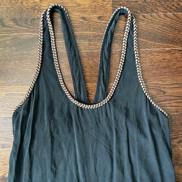 Joie Tank Top-Navy Blue 100% silk w/ leather/bronze chain-MED - photo 2