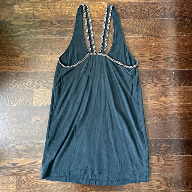 Joie Tank Top-Navy Blue 100% silk w/ leather/bronze chain-MED - photo 4