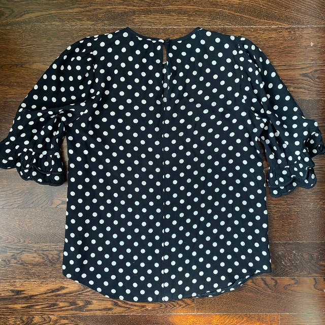 Kate Spade Lia Polka Dot Black/Cream Ruffle Sleeve Blouse-XS - photo 4