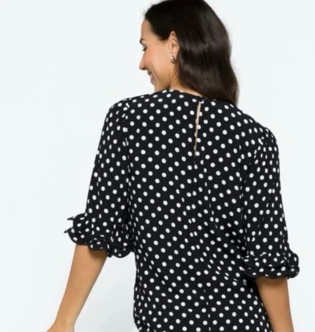Kate Spade Lia Polka Dot Black/Cream Ruffle Sleeve Blouse-XS - photo 5