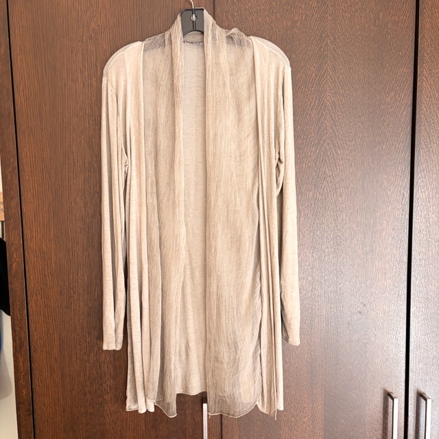 Pistache Beige Silk blend Cardigan-Sheer Trim-Large/Extra Large