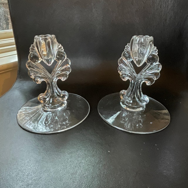 Two Vintage Candleholders by New Martinsville Glass Co. Janice P
