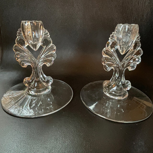 Two Vintage Candleholders by New Martinsville Glass Co. Janice P - photo 4