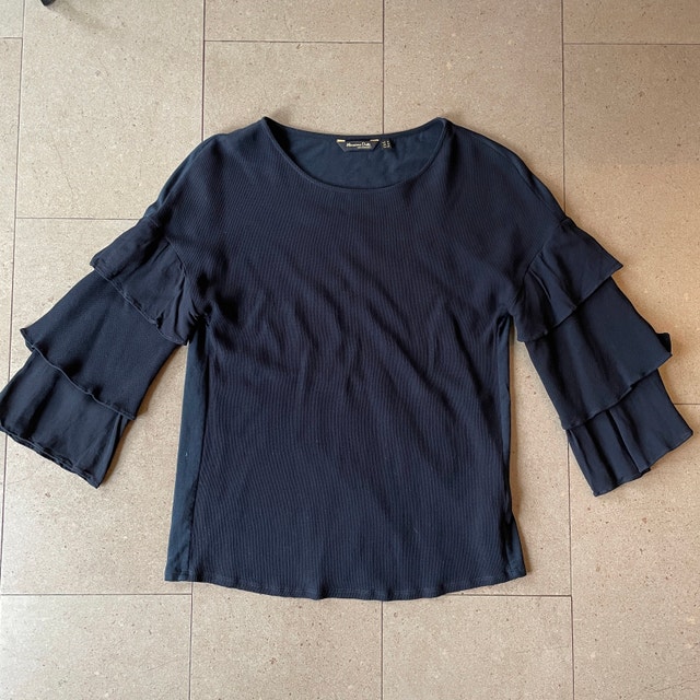 Massimo Dutti Black tiered sleeve jersey sweater top-Small