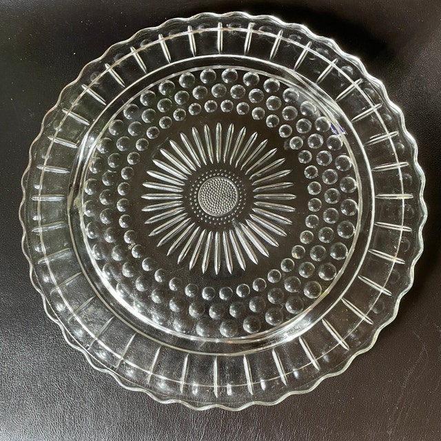 50s Vintage Federal Glass Footed Cake Plate Platter Sunburst