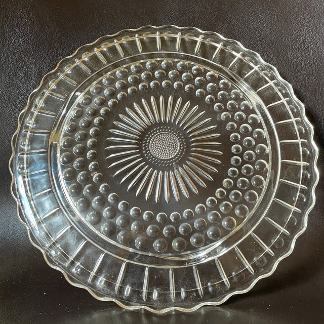 50s Vintage Federal Glass Footed Cake Plate Platter Sunburst - photo 3