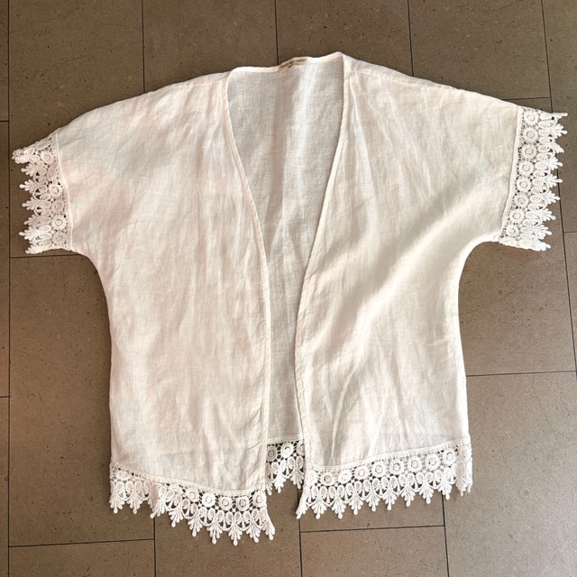 Terzo Millennio White 100% Linen open-front Kimono cardigan-OS - photo 2
