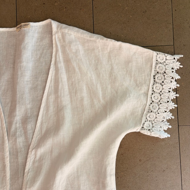 Terzo Millennio White 100% Linen open-front Kimono cardigan-OS - photo 4