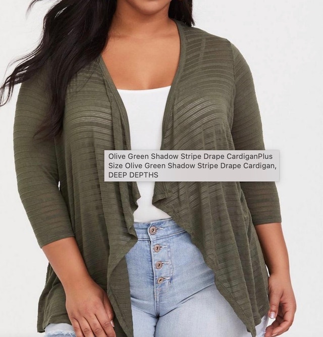 Olive Green Drape Front Sheer Knit Cardigan Torrid Plus Size 3X - photo 2