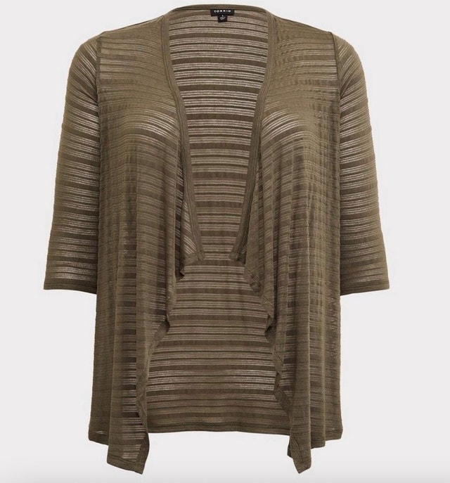 Olive Green Drape Front Sheer Knit Cardigan Torrid Plus Size 3X - photo 3