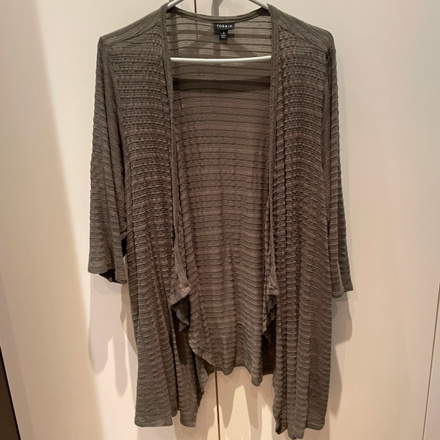 Olive Green Drape Front Sheer Knit Cardigan Torrid Plus Size 3X - photo 5