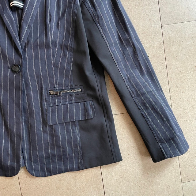 Marc Cain Navy Linen Blend Pinstripe Blazer w/ Black Panels-Sz.6 - photo 2