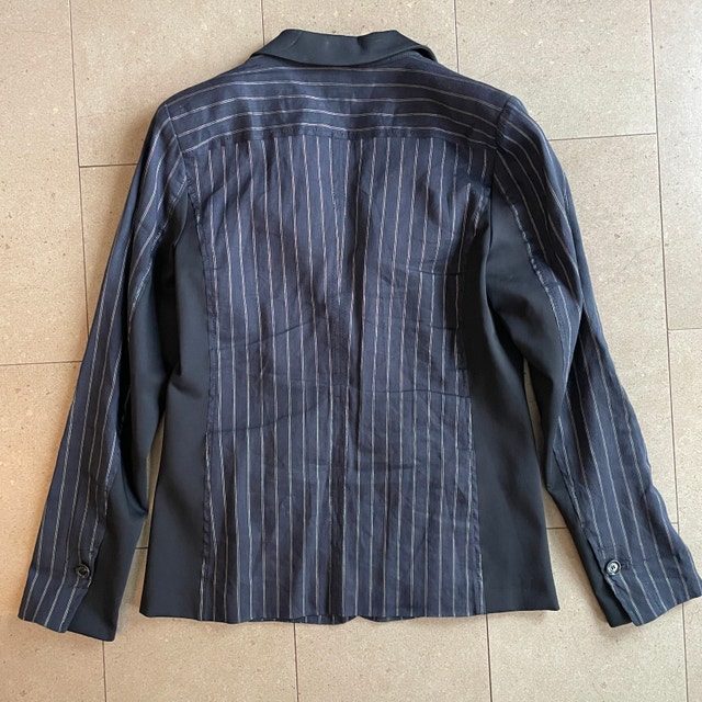 Marc Cain Navy Linen Blend Pinstripe Blazer w/ Black Panels-Sz.6 - photo 3