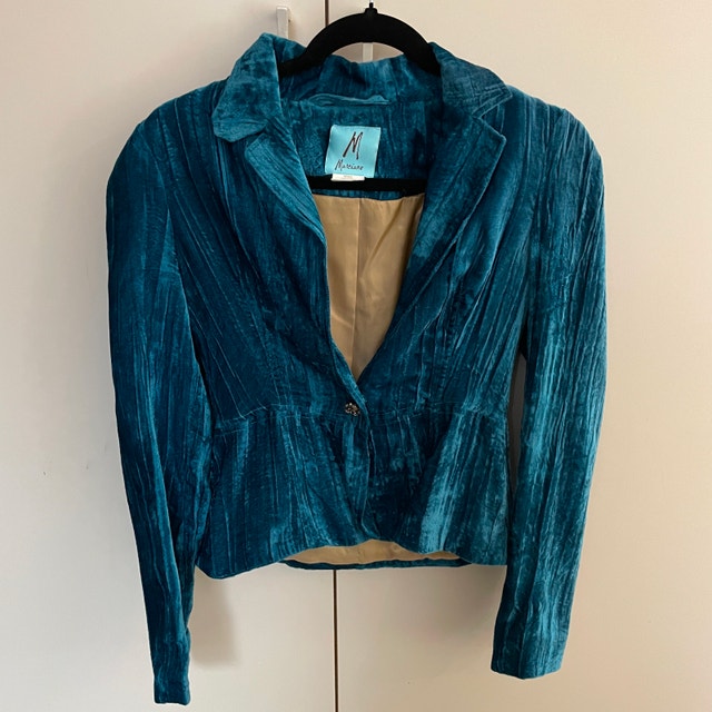 Marciano Woman's Teal Turquoise Crushed Velvet Blazer-Size 2