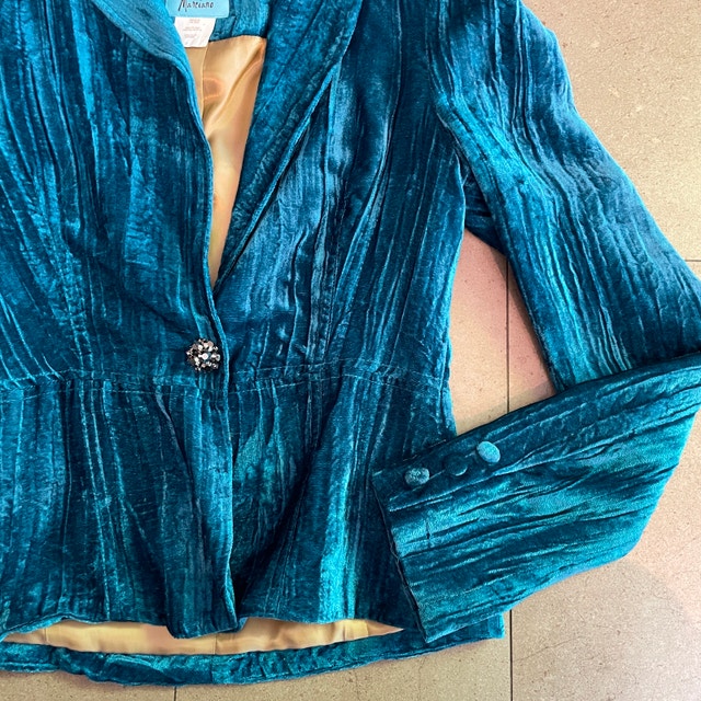 Marciano Woman's Teal Turquoise Crushed Velvet Blazer-Size 2 - photo 3