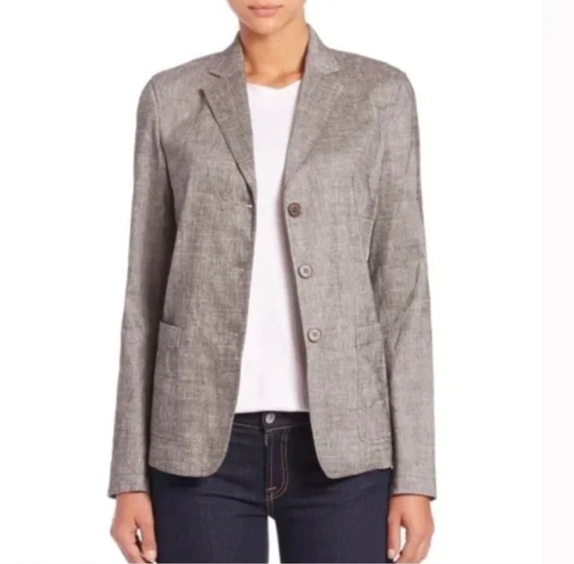 Theory Minou T Linen Blend Blazer Sharkskin Crunch-Black/Ivory-2 - photo 2