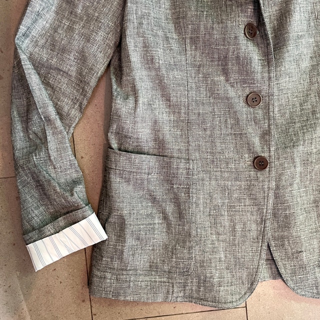 Theory Minou T Linen Blend Blazer Sharkskin Crunch-Black/Ivory-2 - photo 4