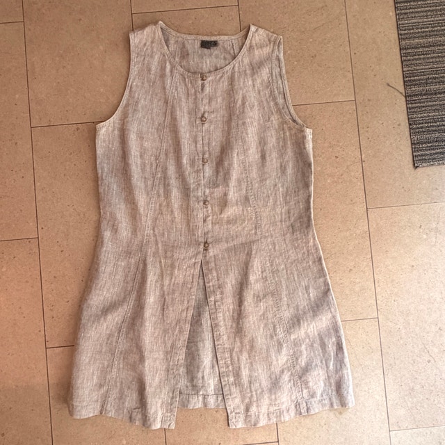 Sandwich longline sleeveless linen tunic vest-light Brown-Medium