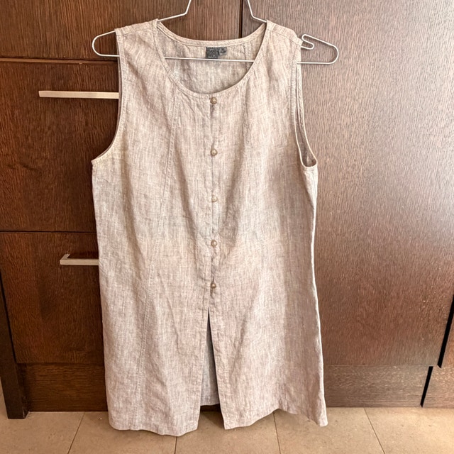 Sandwich longline sleeveless linen tunic vest-light Brown-Medium - photo 2