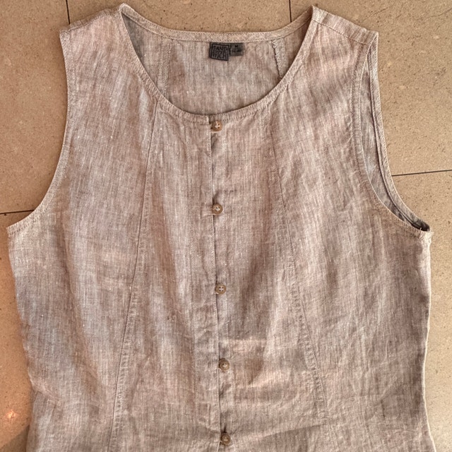 Sandwich longline sleeveless linen tunic vest-light Brown-Medium - photo 5