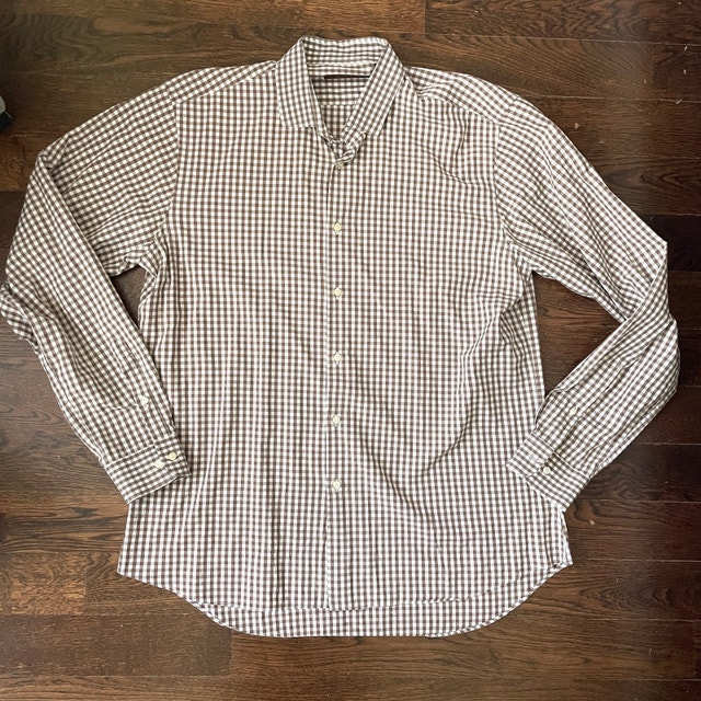 Etro 100% Cotton Brown White Checkered Plaid Shirt-Sz.43 (XL)