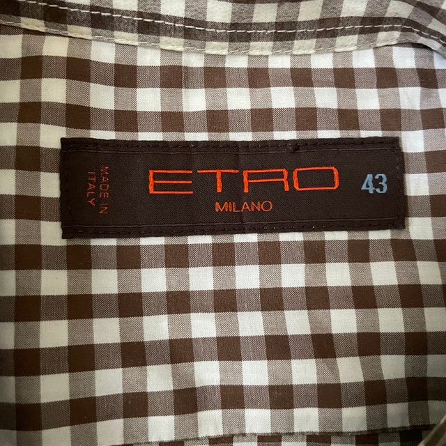 Etro 100% Cotton Brown White Checkered Plaid Shirt-Sz.43 (XL) - photo 2