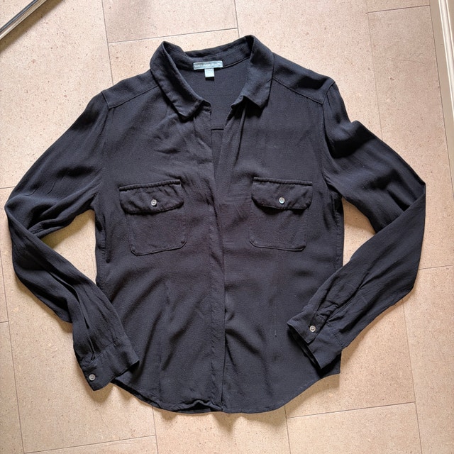 James Perse Black Crepe Utility Shirt Blouse-Size 3 (MED/LARGE)