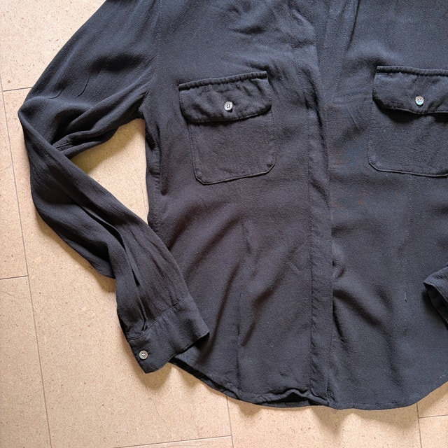 James Perse Black Crepe Utility Shirt Blouse-Size 3 (MED/LARGE) - photo 2
