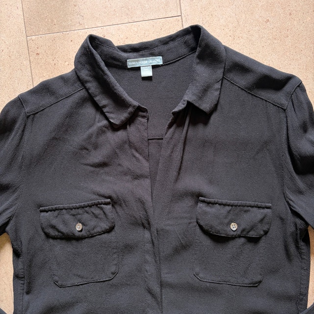 James Perse Black Crepe Utility Shirt Blouse-Size 3 (MED/LARGE) - photo 4