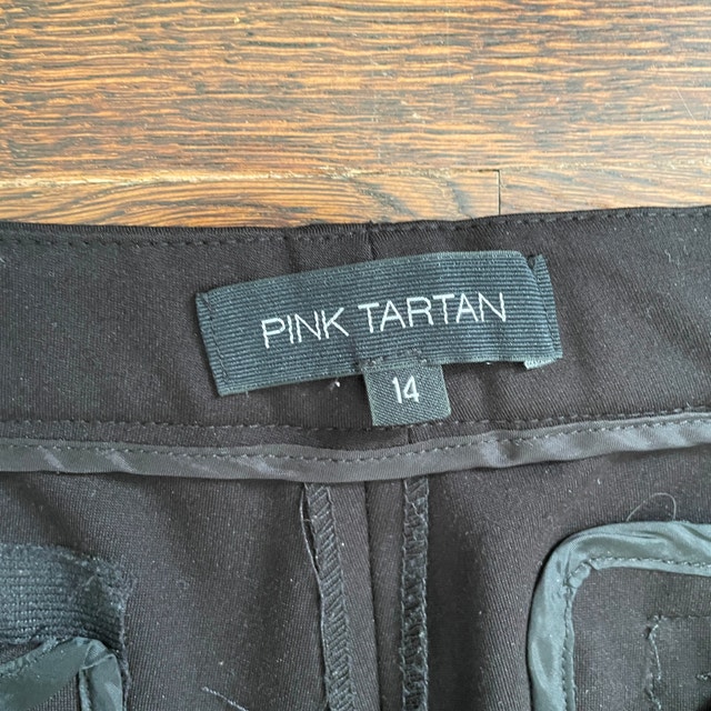 Pink Tartan Ruffle Hem Cropped Flare Trouser Black Pants-Size 14 - photo 3