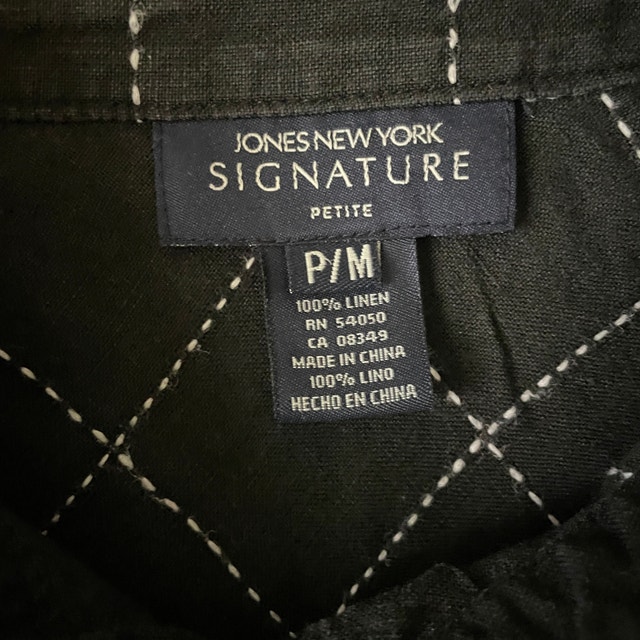 Jones New York Signature Shirt 100% Linen Black Check-MED PETITE - photo 3