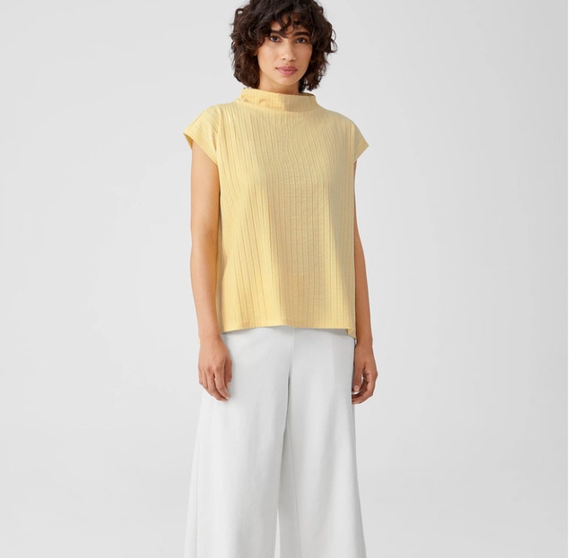 NEW Eileen Fisher Dusty Rose Pink Funnel Neck Ribbed Top-XS - photo 2