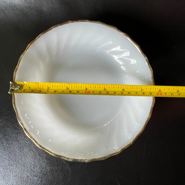 Anchor Hocking Fire King White Milk Glass Bowl Gold Trim 7.5" - photo 5