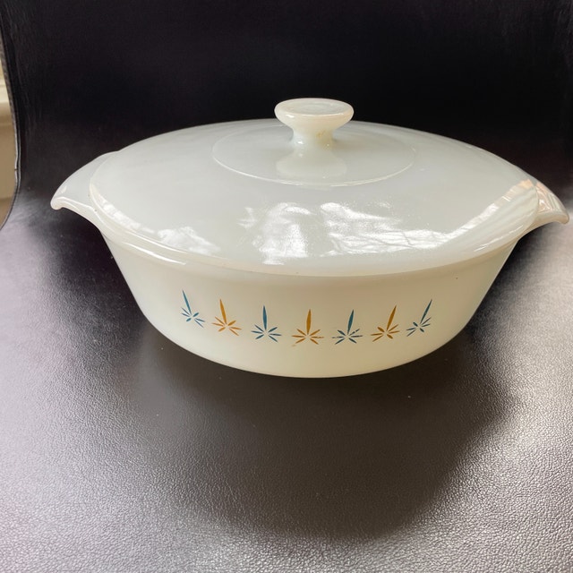Vintage MCM Anchor Hocking Fire King Candle Glow Casserole Dish