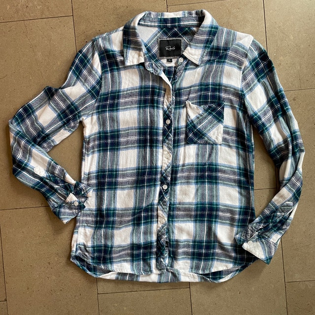 Rails Shirt Large Blue Green White Plaid Long Sleeve