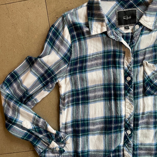 Rails Shirt Large Blue Green White Plaid Long Sleeve - photo 3