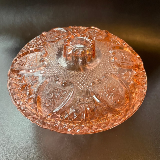 Vintage Pink Heart Pressed Glass Bowl w/ lid-Firna Indonesia - photo 2