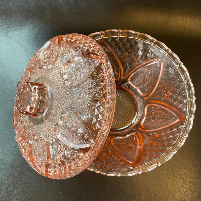 Vintage Pink Heart Pressed Glass Bowl w/ lid-Firna Indonesia - photo 3