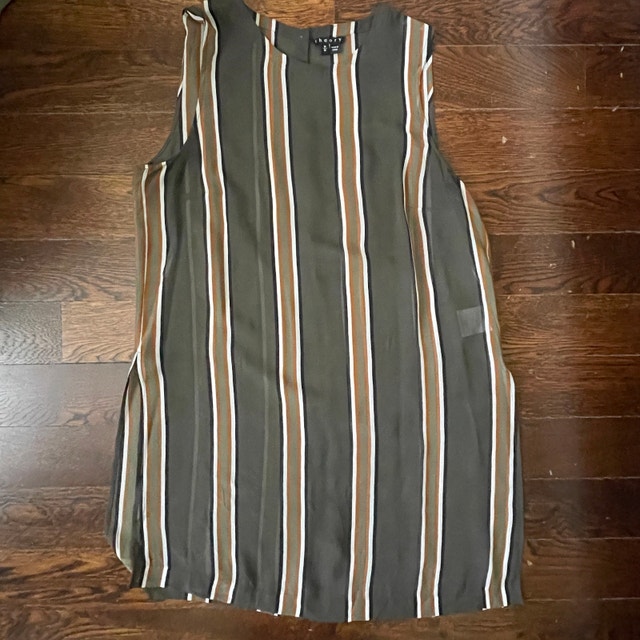 Theory Pinga Tunic Top Blouse 100% Silk Striped Sleeveless-MED