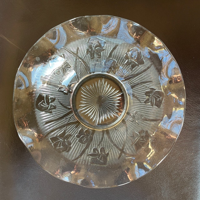 Vintage Depression Glass Ruffled Bowl-Iris & Herringbone - photo 2