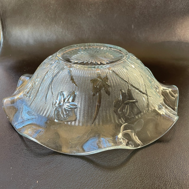 Vintage Depression Glass Ruffled Bowl-Iris & Herringbone - photo 3